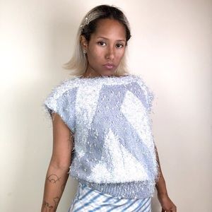 Hand knit baby blue sleeveless sweater